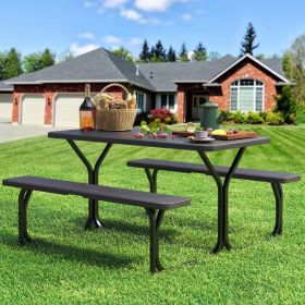 Black Rectangular Picnic Table with Bench Outdoor Patio Dining Set