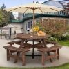 Espresso Wooden 8 Seater Picnic Table Umbrella Hole