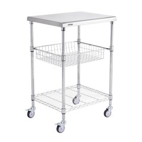 VEVOR 3-Tier Utility Cart Rolling Cart on Wheels 24"x20"x36.6" 470 LBS 6 Hooks