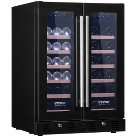 VEVOR 24" Wine and Beverage Refrigerator, 78 Cans and 20 Bottles Dual Zone Tempered Glass Door, Digital Temper Control, Blue LED Light, Child Lock