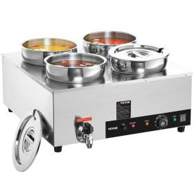 VEVOR Electric Soup Warmer, Four 7.4QT Stainless Steel Round Pot 86~185¬∞F Adjustable Temp