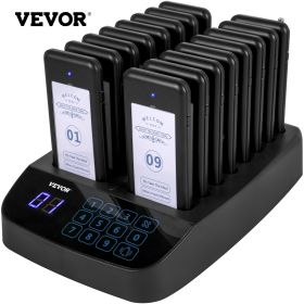 VEVOR F101 Restaurant Pager System 16 Pagers, Max 98 Beepers Wireless Calling System, Touch Keyboard with Vibration, Flashing and Buzzer for Church