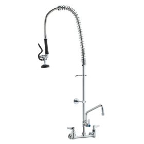 VEVOR Commercial Faucet with Pre-Rinse Sprayer, 44" Height, 8" Center, 12" Swing Spout, Wall Mount Kitchen Sink Faucet