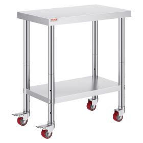 VEVOR 30x18x34 Inch Stainless Steel Work Table 3-Stage Adjustable Shelf with 4 Wheels Heavy Duty Commercial Food Prep Worktable with Brake for Kitchen