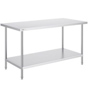 VEVOR Stainless Steel Prep Table, 30 x 60 x 34 Inch, Heavy Duty Metal Worktable with 3 Adjustable Height Levels