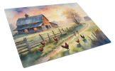 Chicken Farmyard Sunrise Glass Cutting Board Decorative Tempered Glass Kitchen Cutting and Serving Board Large Size Chopping Board