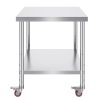 VEVOR 30x36x34 Inch Stainless Steel Work Table 3-Stage Adjustable Shelf with 4 Wheels Heavy Duty Commercial Food Prep Worktable with Brake for Kitchen