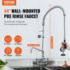 VEVOR Commercial Faucet with Pre-Rinse Sprayer, 44" Height, 8" Center, 12" Swing Spout, Wall Mount Kitchen Sink Faucet