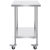 VEVOR Stainless Steel Work Table 24 x 30 x 38 Inch, with 4 Wheels, 3 Adjustable Height Levels