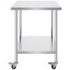 VEVOR Stainless Steel Work Table 30 x 18 x 38 Inch, with 4 Wheels, 3 Adjustable Height Levels