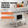 VEVOR Stainless Steel Work Table 24 x 30 x 38 Inch, with 4 Wheels, 3 Adjustable Height Levels