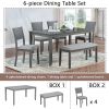 6 Piece Kitchen Dining Set, Rectangular Wooden Dining Table with 4 Upholstered Chairs and a Bench, Dining Table Set for 6 People, Living Room