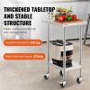 VEVOR Stainless Steel Work Table 24 x 18 x 38 Inch, with 4 Wheels, 3 Adjustable Height Levels