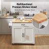 VEVOR Kitchen Island Cart with Solid Wood Top, 35.4" Width Mobile Carts with Storage Cabinet, Rolling Kitchen Table with Spice Rack, Towel Rack