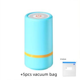 New Mini Vacuum Sealer Kitchen Portable USB Electric AirPump Fresh-Keeping Handheld Vacuum Sealing Machine Packaging Packer For Home (Option: K01 blue Add 5pcs vacuum bag-USB)